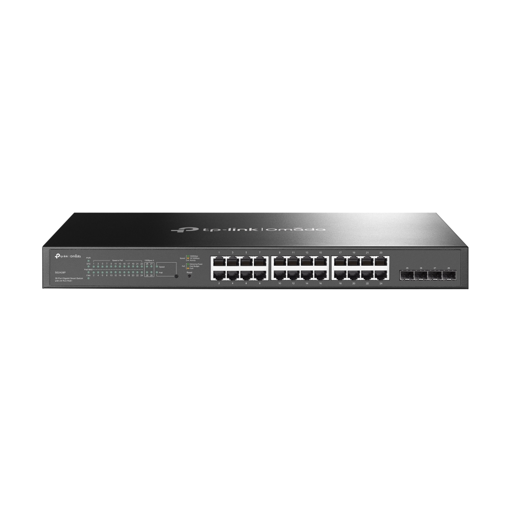 TP-Link Omada 28-Port Gigabit Smart Managed PoE+ Switch with 24 PoE+ Ports, 250W Budget TP-Link Omada 28-Port Gigabit Smart Managed PoE+ Switch with 24 PoE+ Ports, 250W Budget
