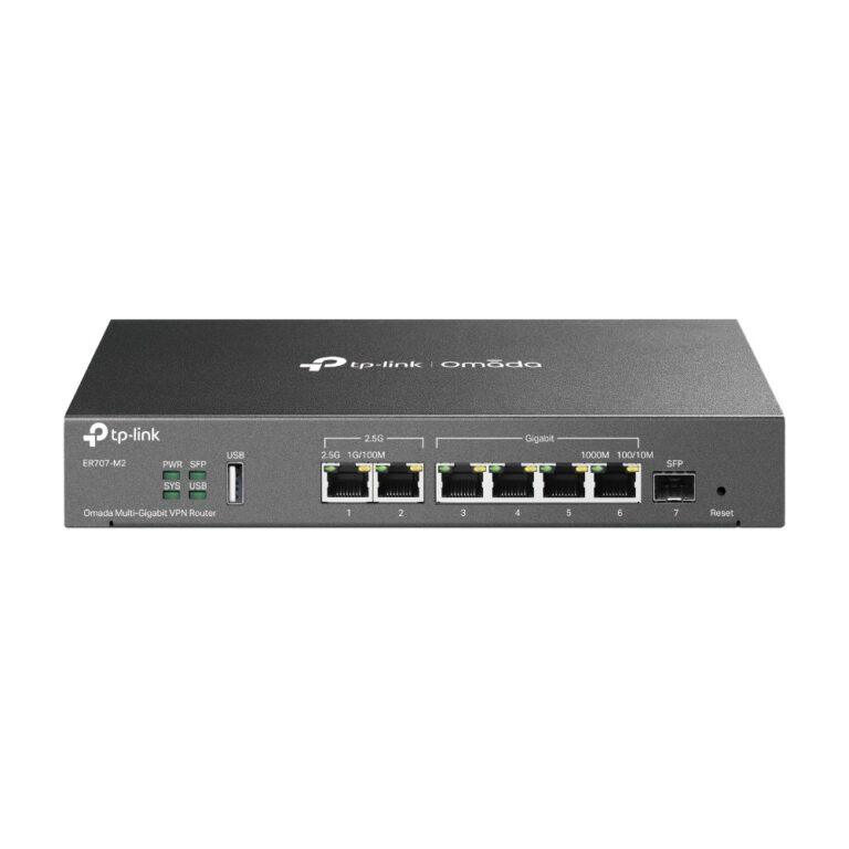 TP-Link Omada ER707-M2 Multi-Gigabit VPN Router Black with 6x WAN Ports, 2.5 Gbps, 66 VPN Tunnels