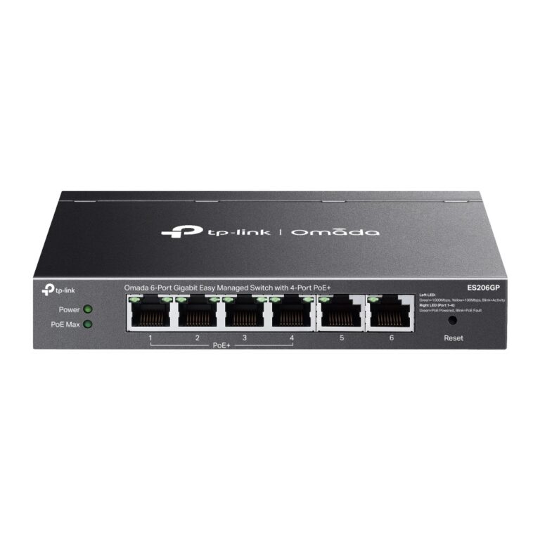 TP-Link Omada ES206GP Managed Gigabit PoE+ Network Switch, 6 Ports, 65W Budget, Black