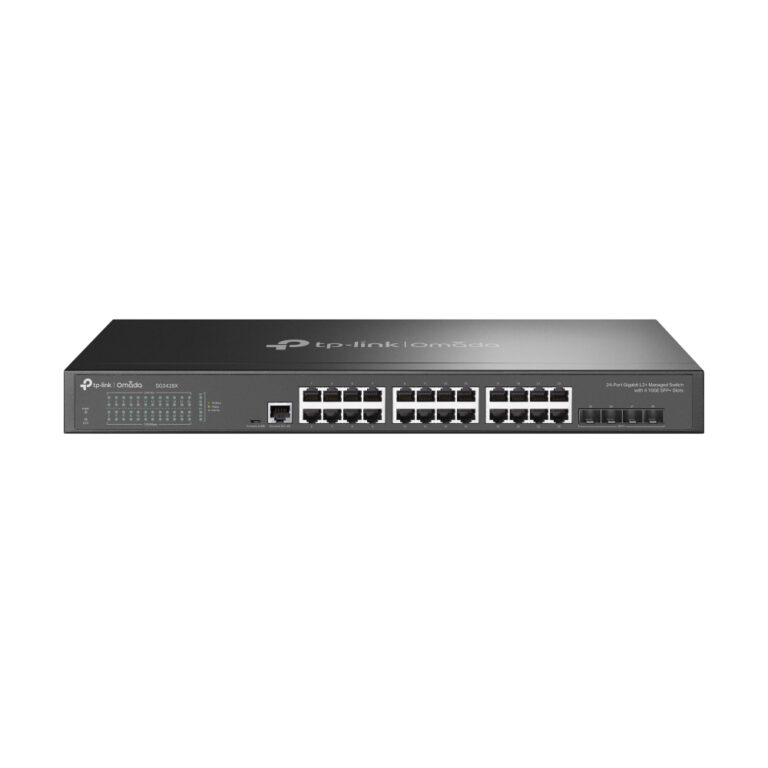 TP-Link Omada L2+ Managed Switch, 24x Gigabit Ethernet, 4x 10GE SFP+ Slots, Cloud Managed, Fanless