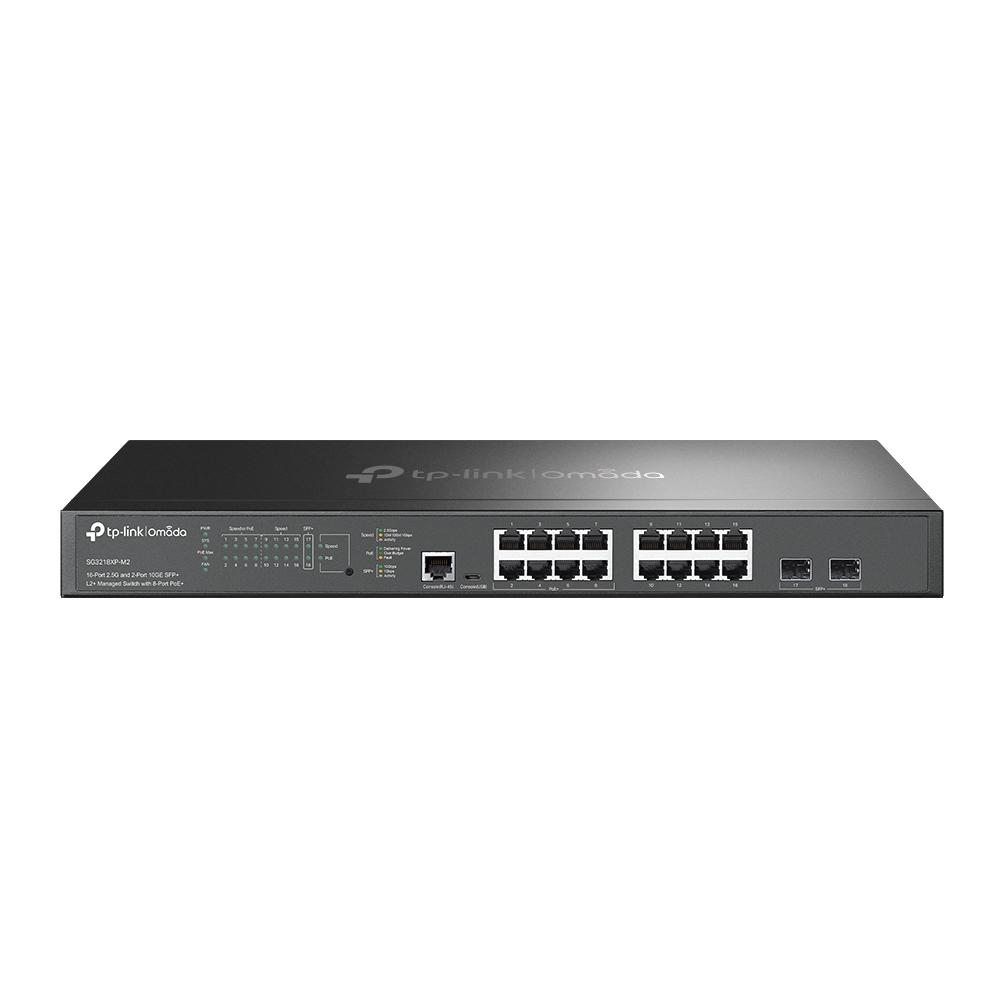 TP-Link Omada SG3218XP-M2 16-Port 2.5G PoE+ L2+ Managed Switch with 2x 10GE SFP+ Slots, 240W Budget TP-Link Omada SG3218XP-M2 16-Port 2.5G PoE+ L2+ Managed Switch with 2x 10GE SFP+ Slots, 240W Budget