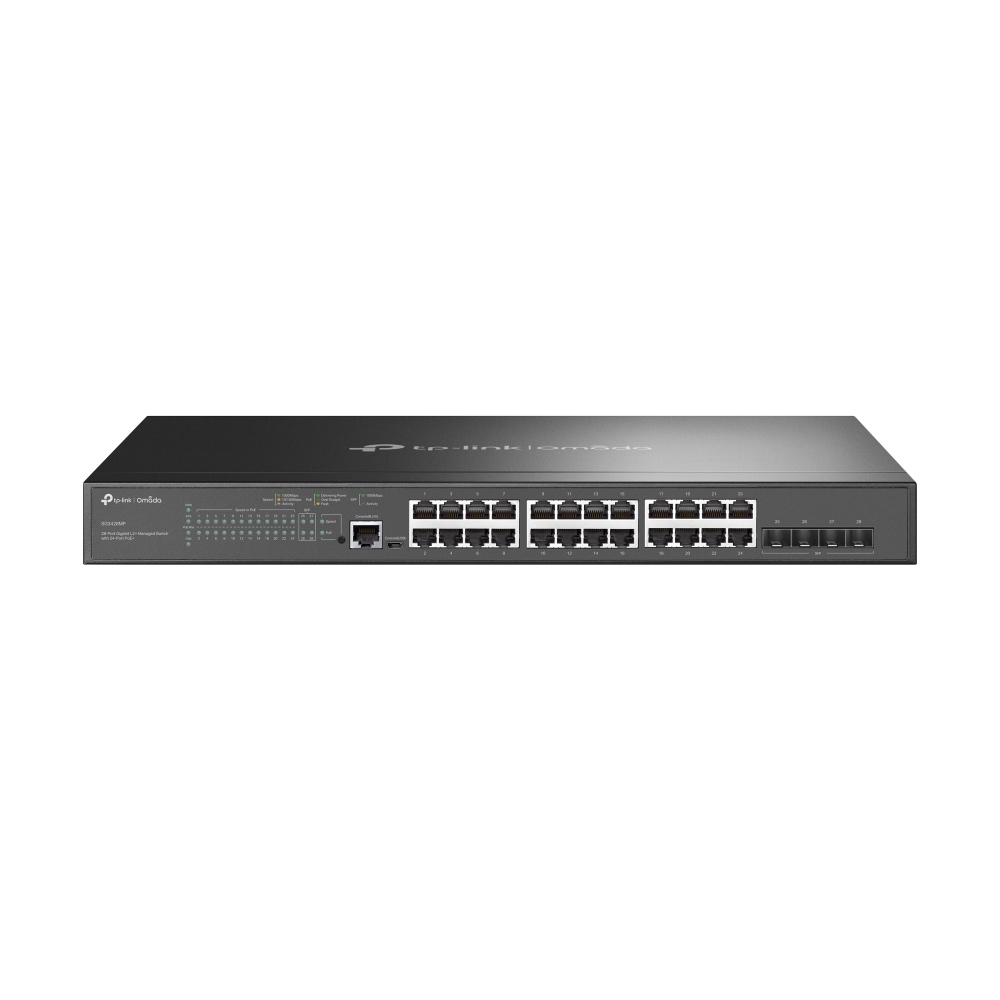 TP-Link Omada SG3428MP 28-Port Gigabit L2+ Managed PoE+ Switch, 24x PoE+ Ports, 384W Budget TP-Link Omada SG3428MP 28-Port Gigabit L2+ Managed PoE+ Switch, 24x PoE+ Ports, 384W Budget