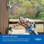 TP-Link Tapo C501GW Outdoor Pan/Tilt 4G LTE IP Camera, 1080p, IP66, Two-Way Audio, White