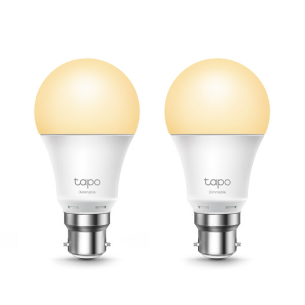 TP-Link Tapo L510B Smart Wi-Fi B22 LED Dimmable Light Bulb, 8.7W 806lm, White, Twin Pack