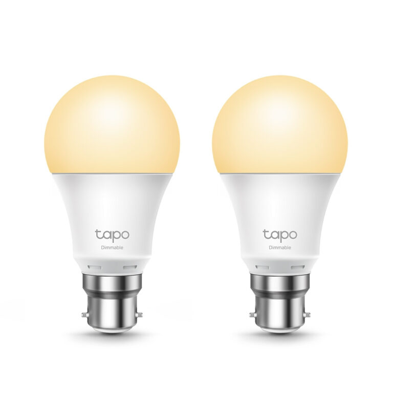 TP-Link Tapo L510B Smart Wi-Fi B22 LED Dimmable Light Bulb, 8.7W 806lm, White, Twin Pack