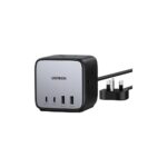 Ugreen 90906 GaN 65W AC Charger - 2x USB-C, 2x USB-A, Universal, Grey/Silver, 1.8m Cable