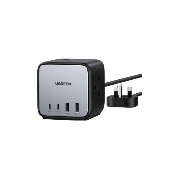 Ugreen 90906 GaN 65W AC Charger - 2x USB-C, 2x USB-A, Universal, Grey/Silver, 1.8m Cable