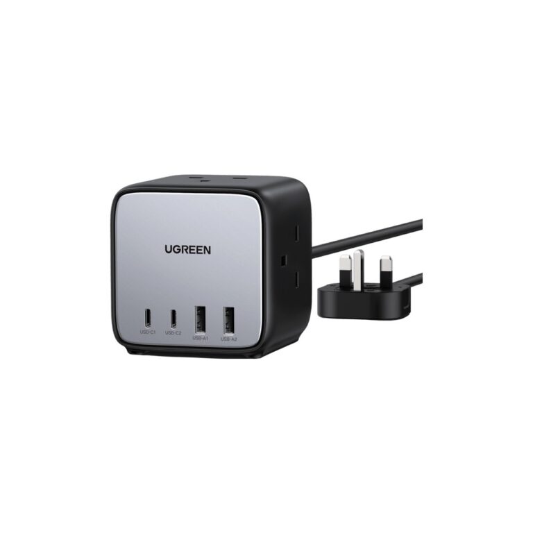 Ugreen 90906 GaN 65W AC Charger - 2x USB-C, 2x USB-A, Universal, Grey/Silver, 1.8m Cable