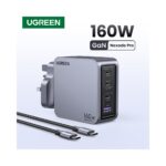 Ugreen Nexode Pro 160W GaN Fast Charger, 4-Port USB-C/USB-A, Power Delivery 3.1, Grey/Silver