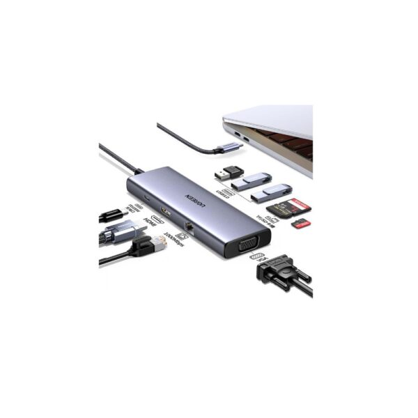 Ugreen Revodok USB-C 9-in-1 Hub, 4K HDMI, Gigabit Ethernet, 10 Gbps, USB 3.0, Card Reader, VGA