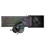 VIDA GAMER 4-in-1 Wired Gaming Keyboard Mouse Headset Mat Kit, RGB, UK English, Black
