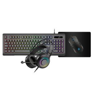 VIDA GAMER 4-in-1 Wired Gaming Keyboard Mouse Headset Mat Kit, RGB, UK English, Black
