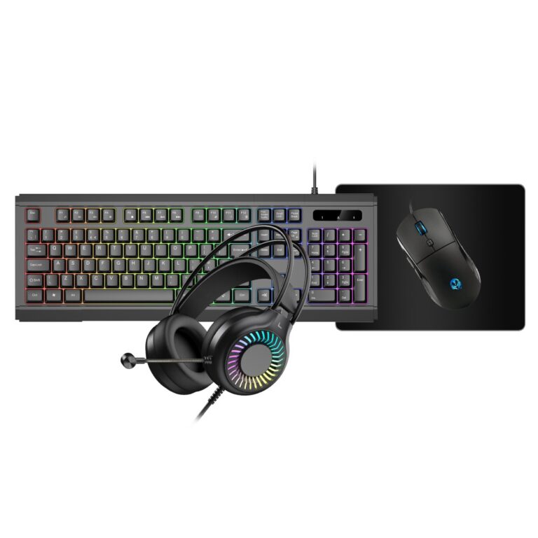 VIDA GAMER 4-in-1 Wired Gaming Keyboard Mouse Headset Mat Kit, RGB, UK English, Black
