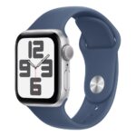Apple Watch SE GPS Smartwatch 40mm Silver Aluminium Case with Denim Sport Band S/M watchOS 11 32GB