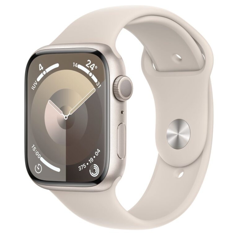 Apple Watch Series 9 Smartwatch 45 mm S9 64GB Starlight Aluminium Case with Starlight Sport Band M/L watchOS 10
