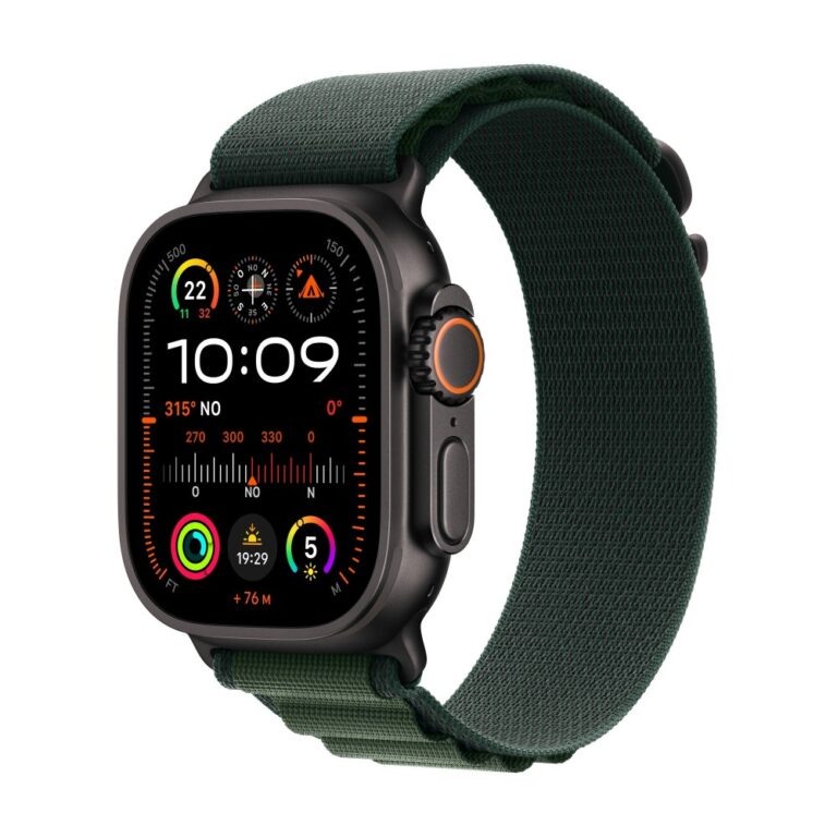 Apple Watch Ultra 2 Smartwatch GPS + Cellular 49mm Black Titanium Case with Dark Green Alpine Loop Medium