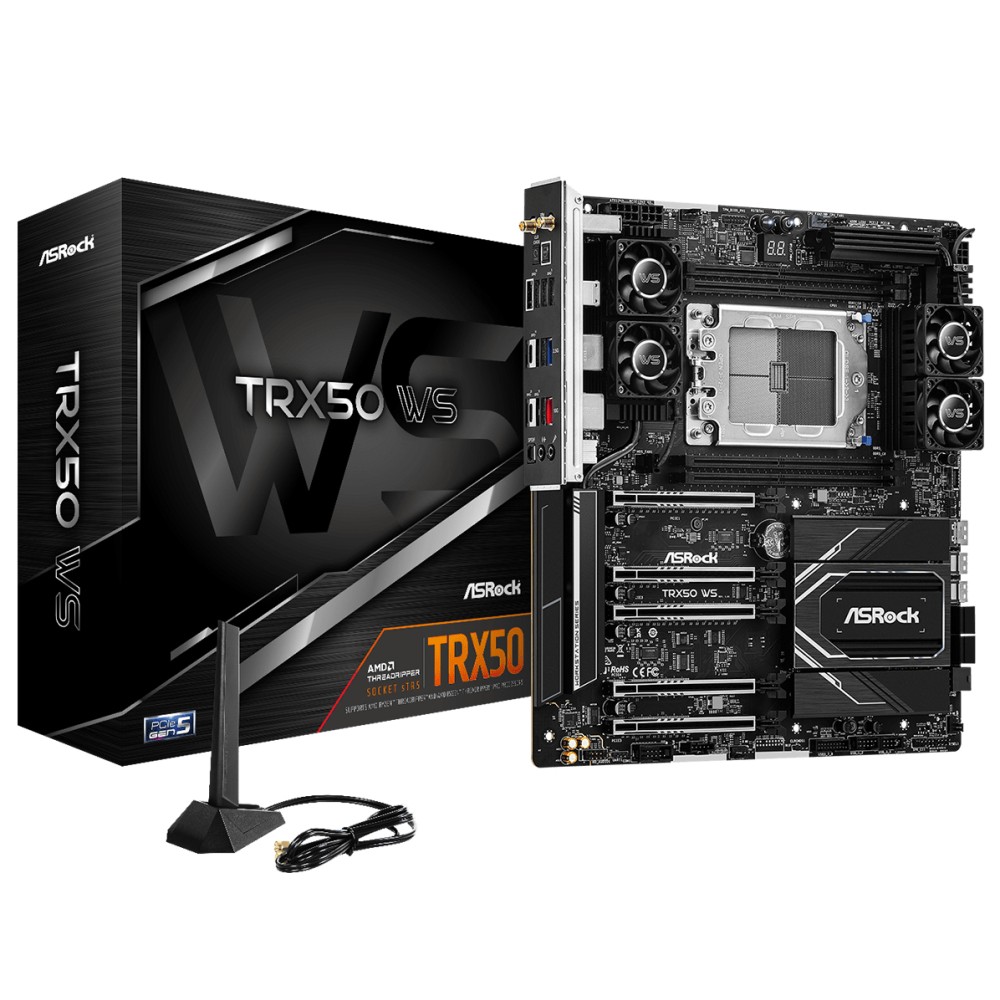 ASRock TRX50 WS Extended ATX Motherboard, Socket sTR5, AMD TRX50, DDR5, Wi-Fi 6E, Black ASRock TRX50 WS Extended ATX Motherboard, Socket sTR5, AMD TRX50, DDR5, Wi-Fi 6E, Black