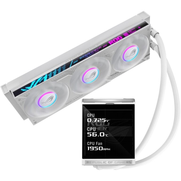 ASUS ROG Strix LC IV 360 ARGB White Liquid CPU Cooler, 5.08" IPS Display, LGA 1700, AM4, AM5, LGA 1851