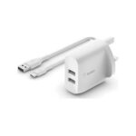 Belkin BOOST↑CHARGE Dual USB-A Wall Charger 24W with USB-A to USB-C Cable 1 m White