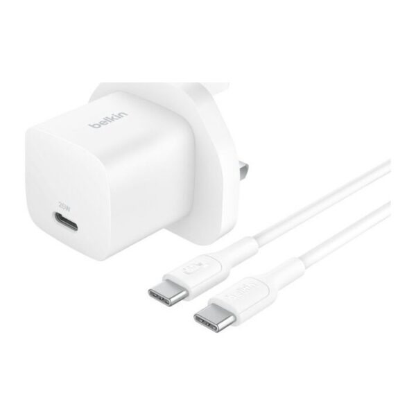 Belkin BoostCharge 25W USB-C PD 3.1 Wall Charger with 1m USB-C Cable - White