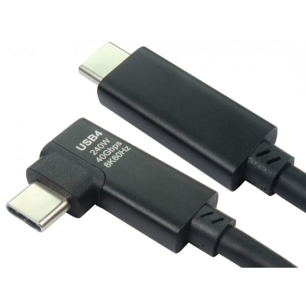 Cables Direct USB4-5200E-ACTRA USB-C to Angled USB-C Cable, USB4 40Gbps, 240W, 2m, Black