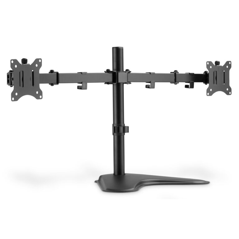 Digitus Dual Monitor Stand for 15" to 32" Screens, Freestanding Desk Mount, Steel, Black