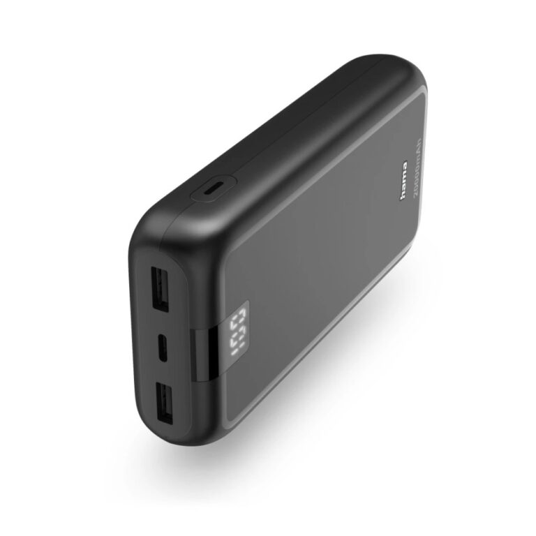 Hama 00201710 20000mAh Power Bank, Fast Charge, 1x USB-C & 2x USB-A, LED Display - Anthracite