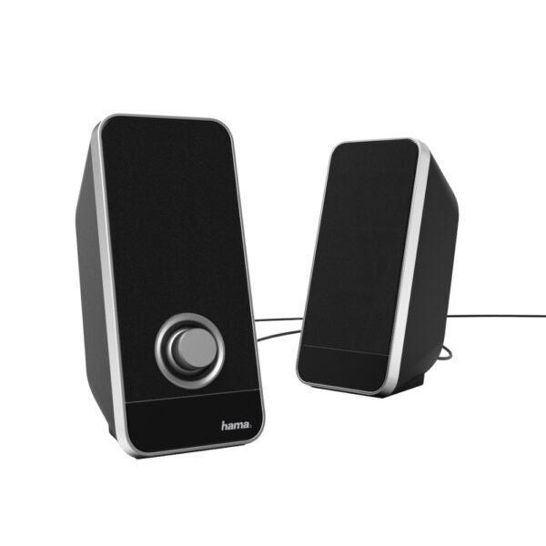 Hama Sonic LS-206 2.0 PC Speakers, 6W RMS, USB Powered, 3.5mm, Black/Silver