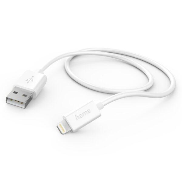 Hama USB-A to Lightning Charging and Data Cable, 1m, 2.4A, 480Mbps - White