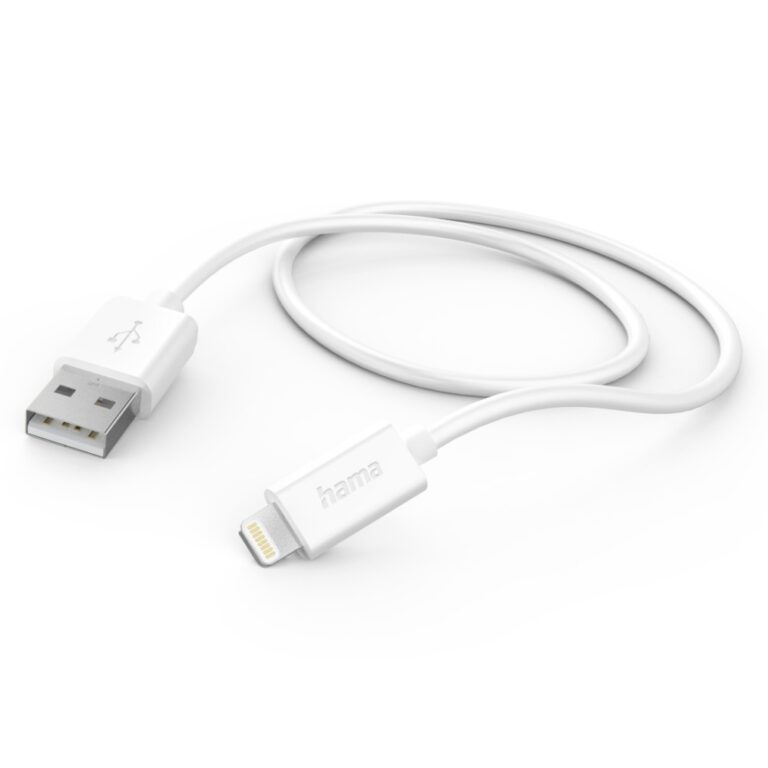 Hama USB-A to Lightning Charging and Data Cable, 1m, 2.4A, 480Mbps - White