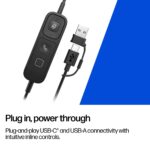HP Poly Mission 825 Stereo Wired USB Headset Active Noise Cancelling Black