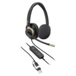 HP Poly Mission 825 Stereo Wired USB Headset Active Noise Cancelling Black