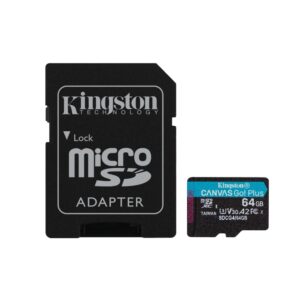 Kingston Canvas Go! Plus 64GB microSDXC UHS-I Memory Card 200MB/s U3 V30 A2 with SD Adapter