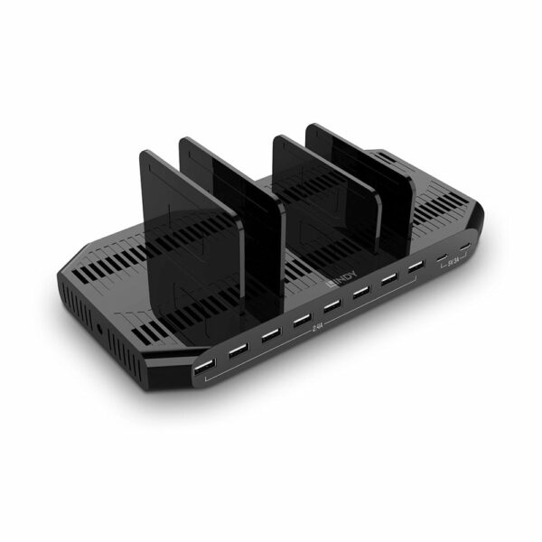 Lindy 120W 10-Port USB Charging Station with Quick Charge 3.0, Black