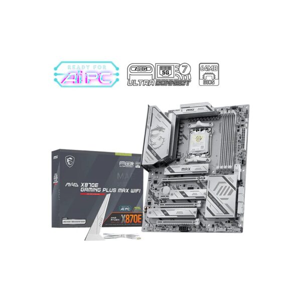 MSI MAG X870E Gaming Plus Max WiFi Motherboard, Socket AM5, AMD X870E, ATX, DDR5, Black