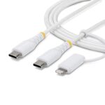 StarTech.com 1m 2-in-1 Rugged USB-C to USB-C and Lightning Charging Cable White