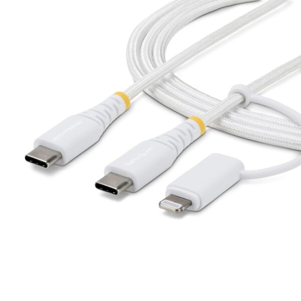 StarTech.com 1m 2-in-1 Rugged USB-C to USB-C and Lightning Charging Cable White
