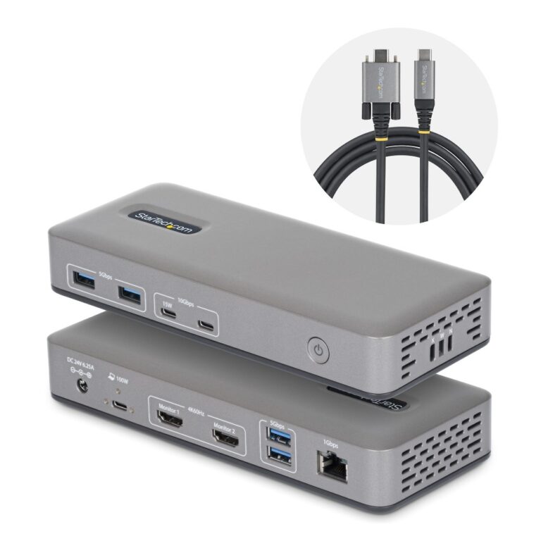 StarTech.com Dual-Monitor USB-C Docking Station, HDMI, 4K 60Hz, 100W PD, Grey