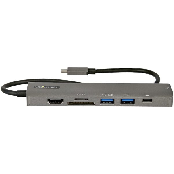 StarTech.com USB-C Multiport Adapter Hub, 4K 60Hz HDMI, 100W PD, Gigabit Ethernet, 2x USB 5Gbps, SD/MicroSD, Black/Grey