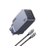 Ugreen Nexode Pro 100W 3-Port Universal Fast Charger with USB-C to USB-C Cable Grey, Silver