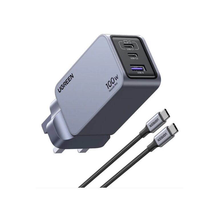 Ugreen Nexode Pro 100W 3-Port Universal Fast Charger with USB-C to USB-C Cable Grey, Silver