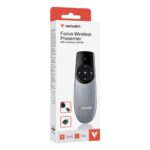 Verbatim Focus Rechargeable Wireless Presenter with Red Laser Pointer, 2.4GHz RF, 30m Range - Black/Silver