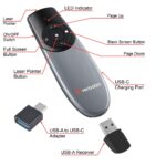 Verbatim Focus Rechargeable Wireless Presenter with Red Laser Pointer, 2.4GHz RF, 30m Range - Black/Silver