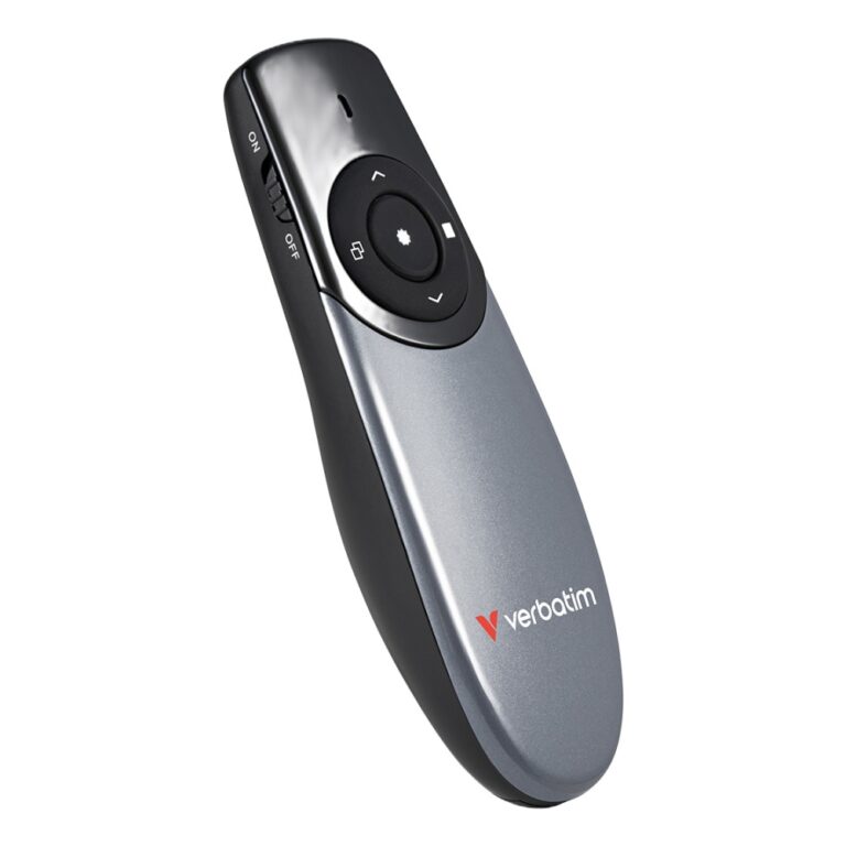 Verbatim Focus Rechargeable Wireless Presenter with Red Laser Pointer, 2.4GHz RF, 30m Range - Black/Silver