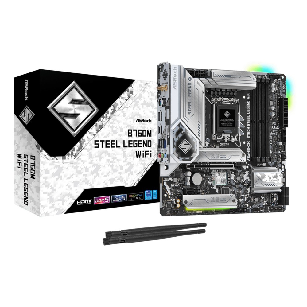 ASRock B760M Steel Legend Wi-Fi Intel B760 Motherboard LGA 1700 micro ATX DDR5 Wi-Fi 6E ASRock B760M Steel Legend Wi-Fi Intel B760 Motherboard LGA 1700 micro ATX DDR5 Wi-Fi 6E