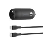 Belkin BoostCharge 30W USB-C Car Charger with 1m USB-C to USB-C Cable Fast Charging PPS Black