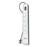 Belkin BSV401AF2M Surge Protector 4 AC Outlets 2 USB Ports 525J Rating 2m Cable White UK Plug