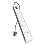 Belkin BSV401AF2M Surge Protector 4 AC Outlets 2 USB Ports 525J Rating 2m Cable White UK Plug