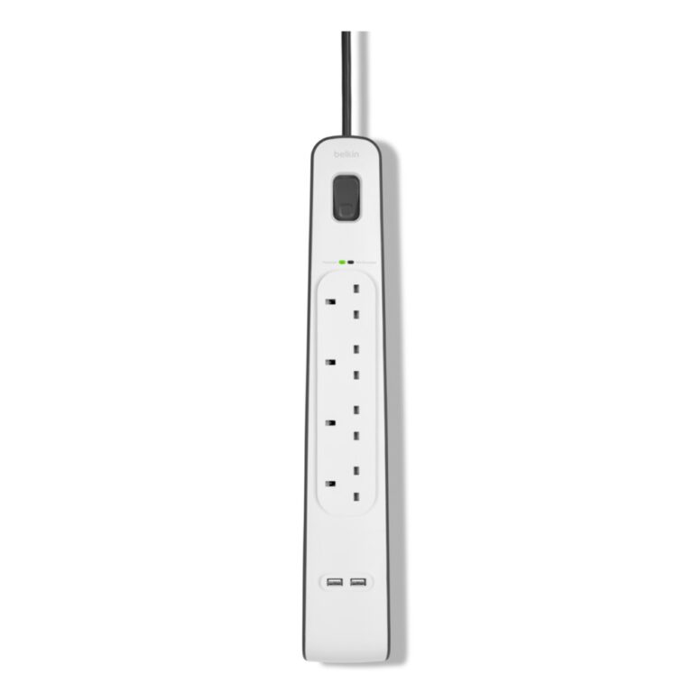 Belkin BSV401AF2M Surge Protector 4 AC Outlets 2 USB Ports 525J Rating 2m Cable White UK Plug