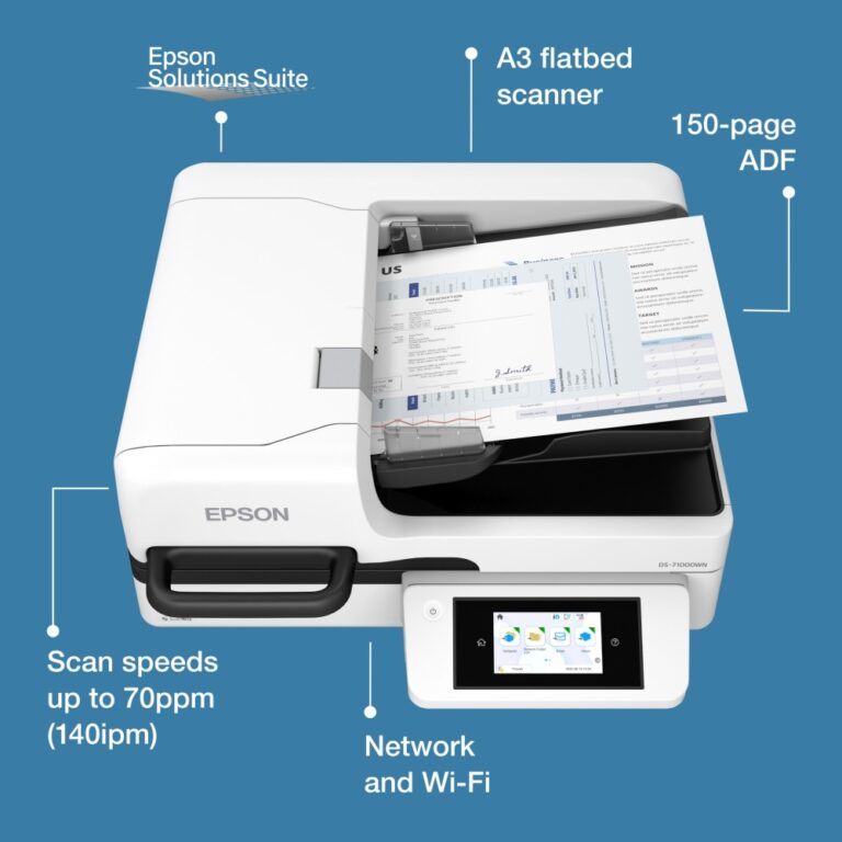 Epson WorkForce DS-71000WN A3 Network Scanner 150 Sheet ADF 70ppm Colour Flatbed Wi-Fi Touch Display